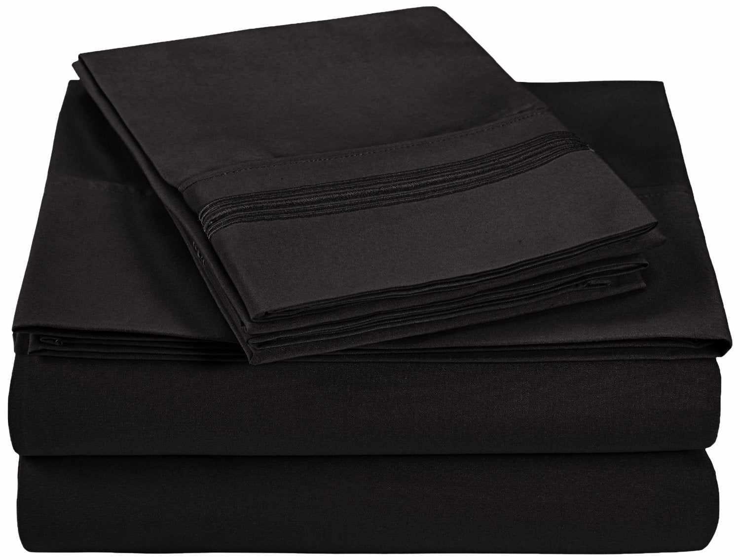 Superior 5 Embroidered Lines Wrinkle Resistant Microfiber Deep Pocket Sheet Set - Black