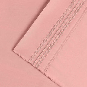  Superior 5 Embroidered Lines Wrinkle Resistant Microfiber Deep Pocket Sheet Set - Peach