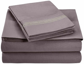 Superior 5 Embroidered Lines Wrinkle Resistant Microfiber Deep Pocket Sheet Set - Grey