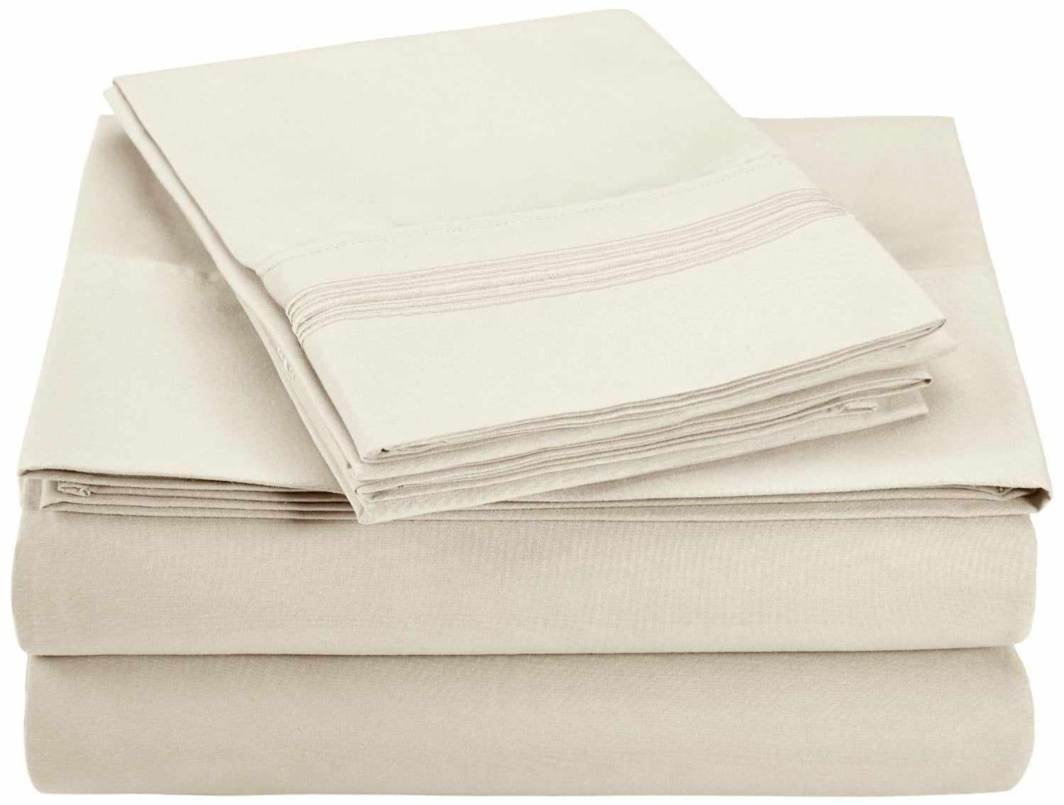 Superior 5 Embroidered Lines Wrinkle Resistant Microfiber Deep Pocket Sheet Set - Ivory