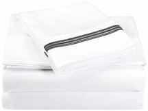 Superior 5 Embroidered Lines Wrinkle Resistant Microfiber Deep Pocket Sheet Set - White/Black