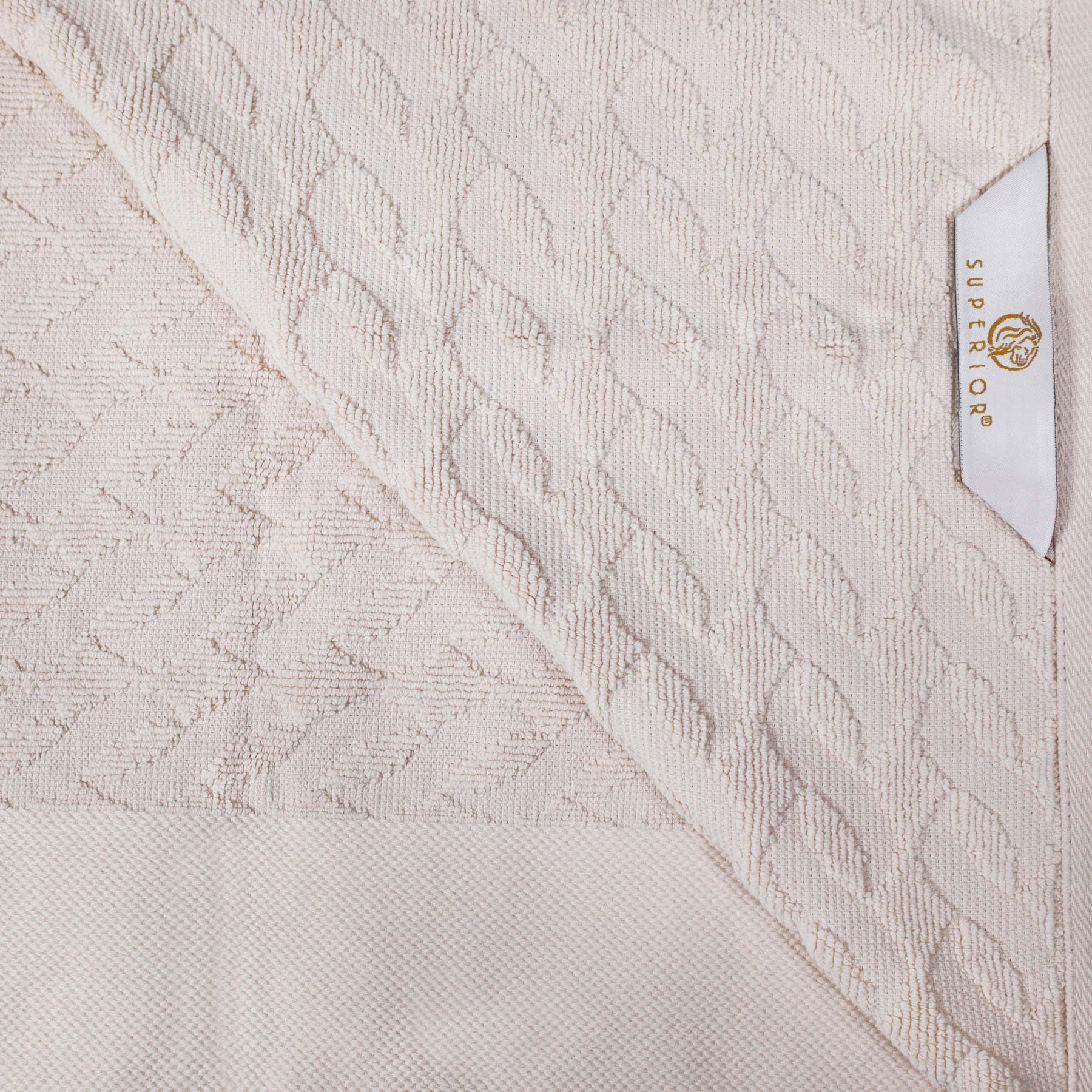 Premium Turkish Cotton Jacquard Herringbone and Solid 4-Piece Bath Towel Set -  Ivory