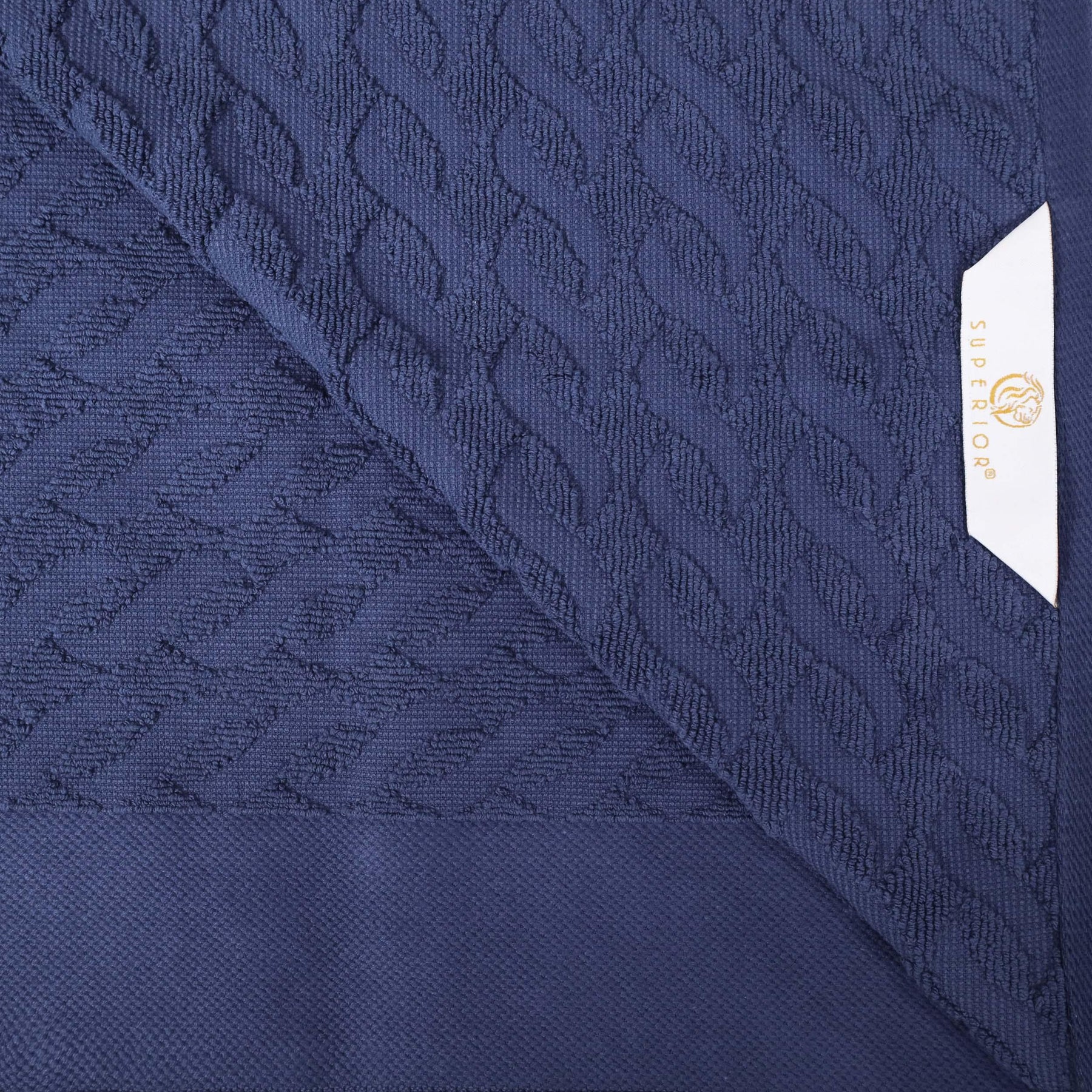 Premium Turkish Cotton Jacquard Herringbone and Solid 4-Piece Bath Towel Set - Navy Blue