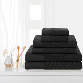 Egyptian Cotton Medium Weight Basket Weave 6 Piece Bath Towel Set - Black
