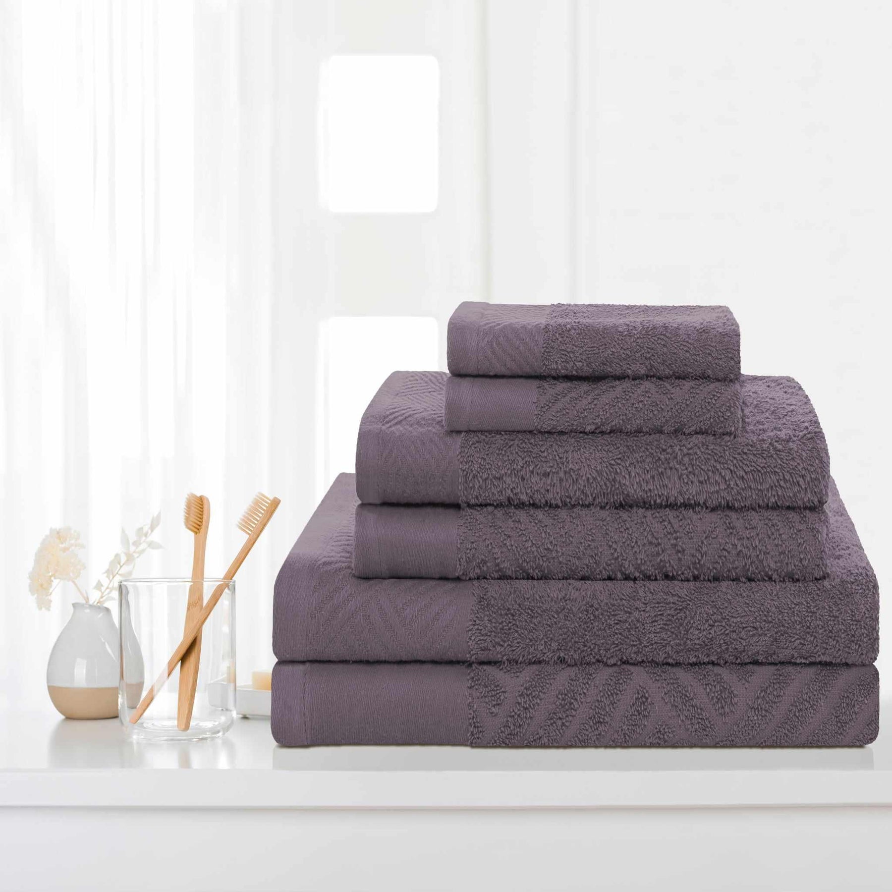 Egyptian Cotton Medium Weight Basket Weave 6 Piece Bath Towel Set - Grey