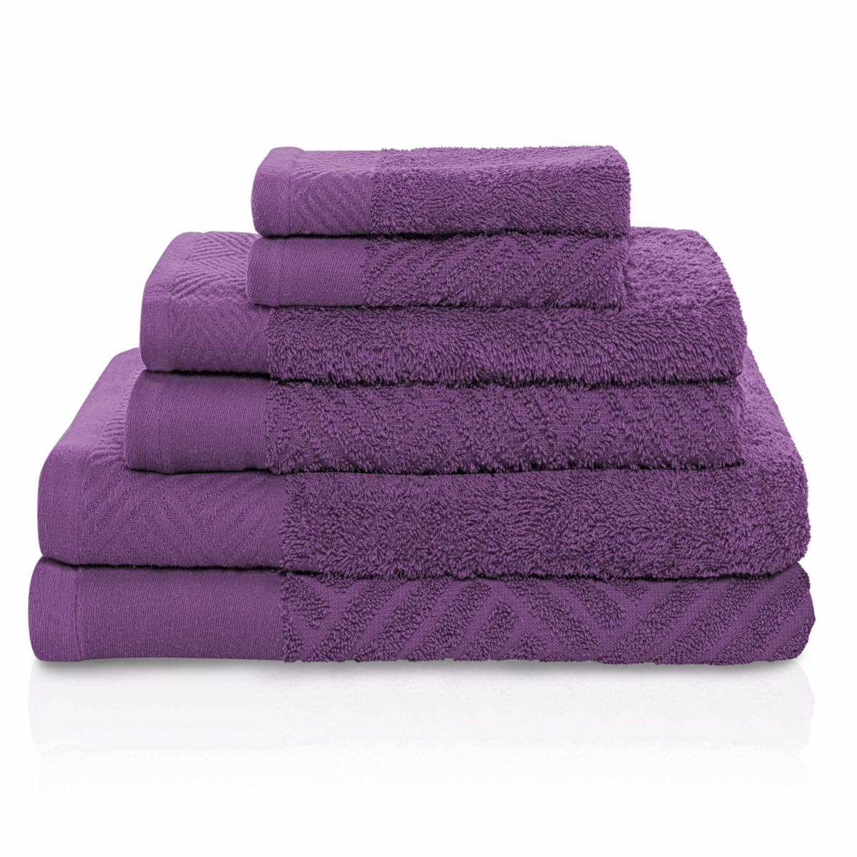 Egyptian Cotton Medium Weight Basket Weave 6 Piece Bath Towel Set - Majestic Purple 