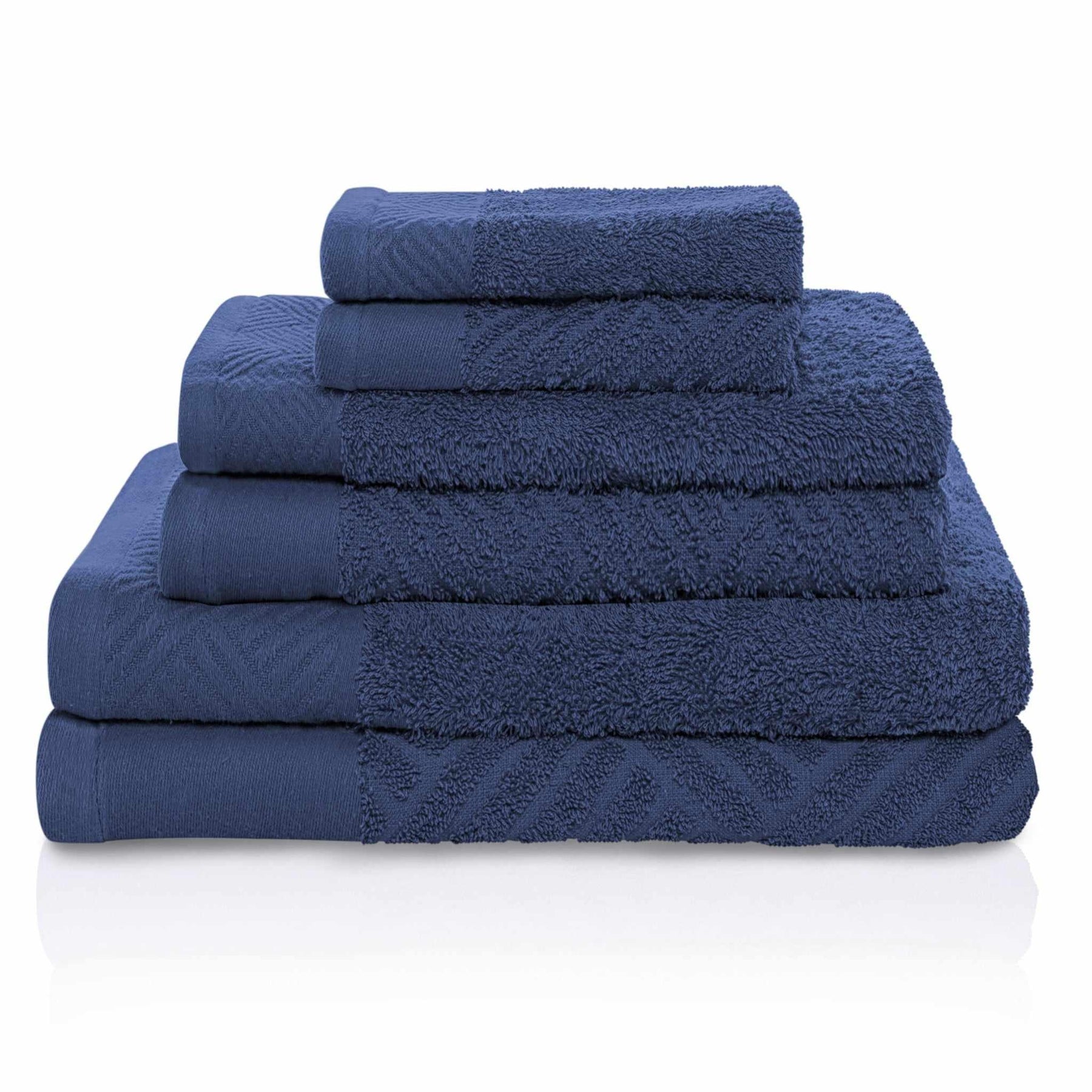 Egyptian Cotton Medium Weight Basket Weave 6 Piece Bath Towel Set - Royal Blue 