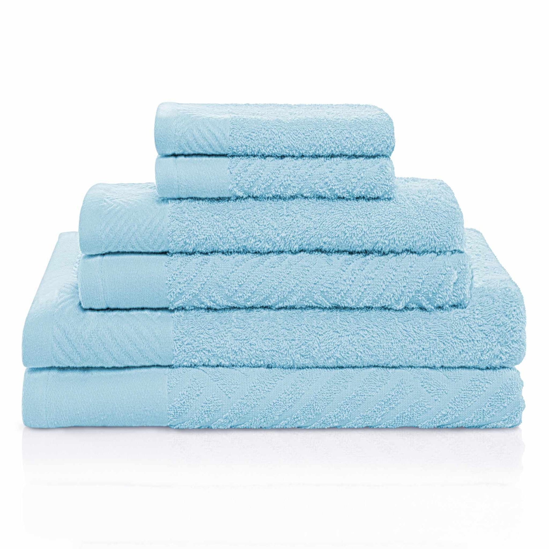Egyptian Cotton Medium Weight Basket Weave 6 Piece Bath Towel Set - Sky Blue 