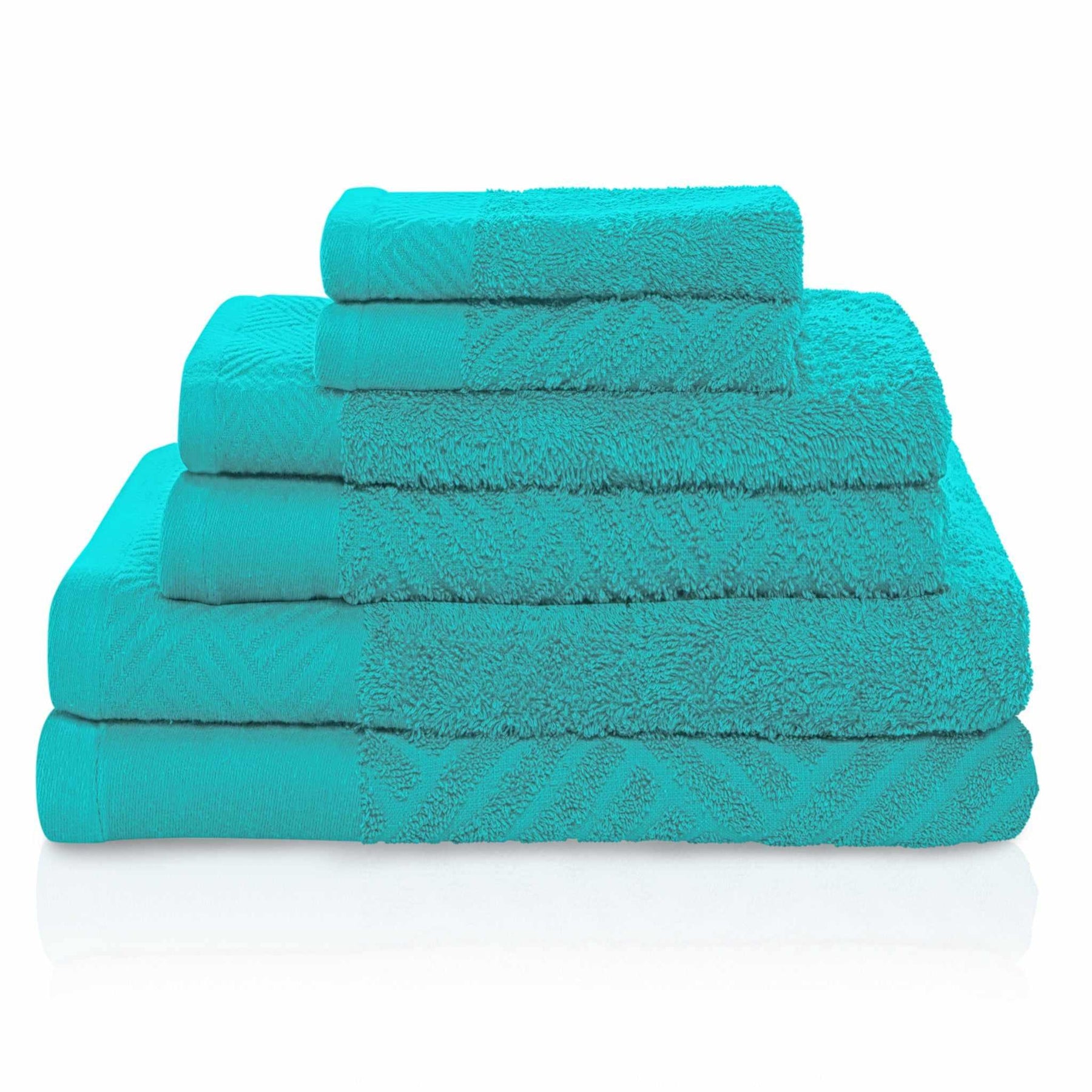 Egyptian Cotton Medium Weight Basket Weave 6 Piece Bath Towel Set - Turquoise 