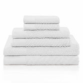 Egyptian Cotton Medium Weight Basket Weave 6 Piece Bath Towel Set - White