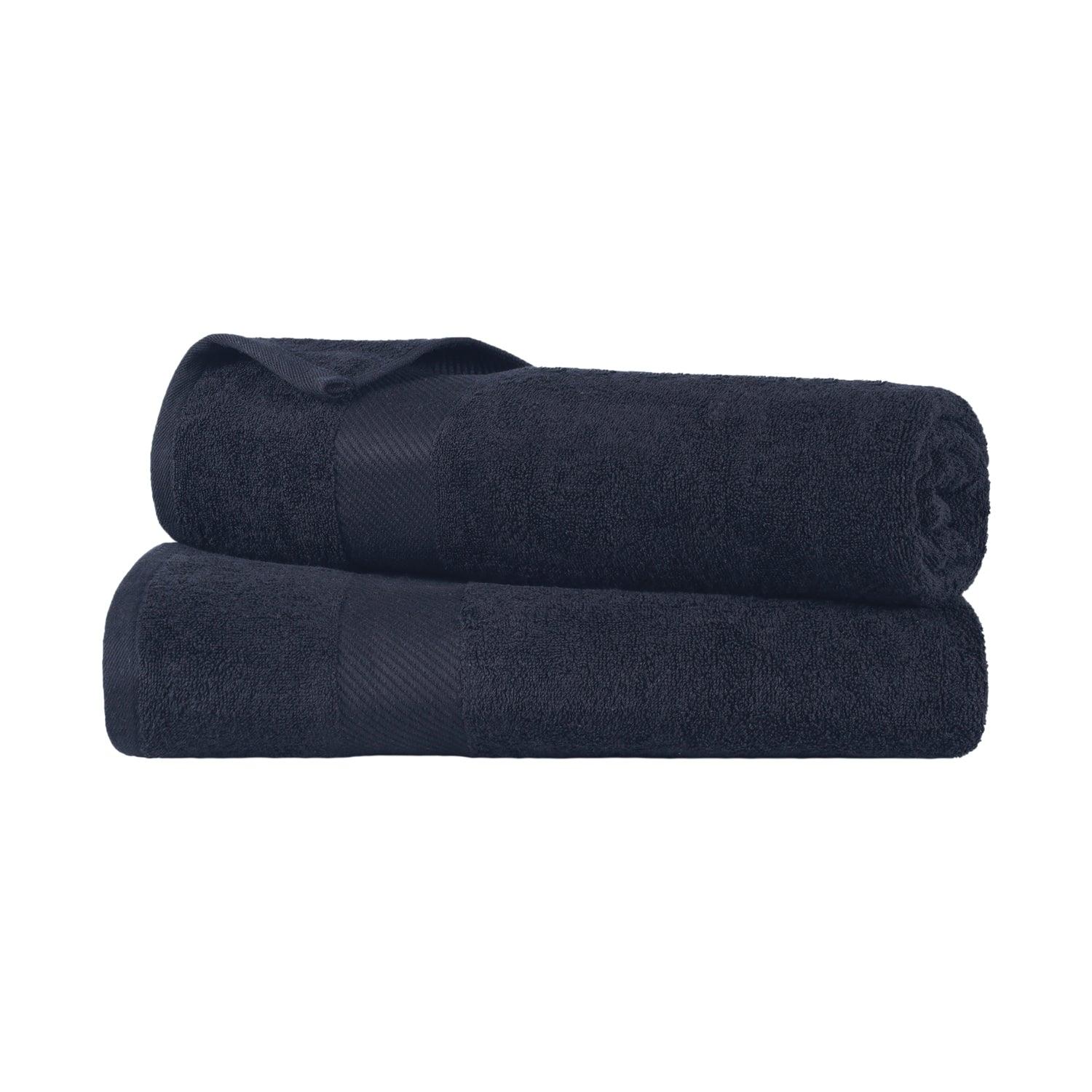 Egyptian Cotton Dobby Border Medium Weight 2 Piece Bath Sheet Set - Black
