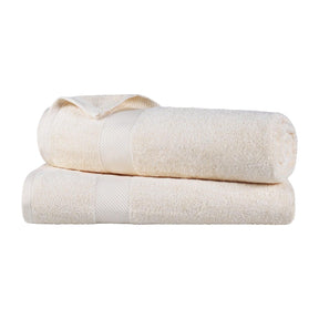 Egyptian Cotton Dobby Border Medium Weight 2 Piece Bath Sheet Set - Ivory