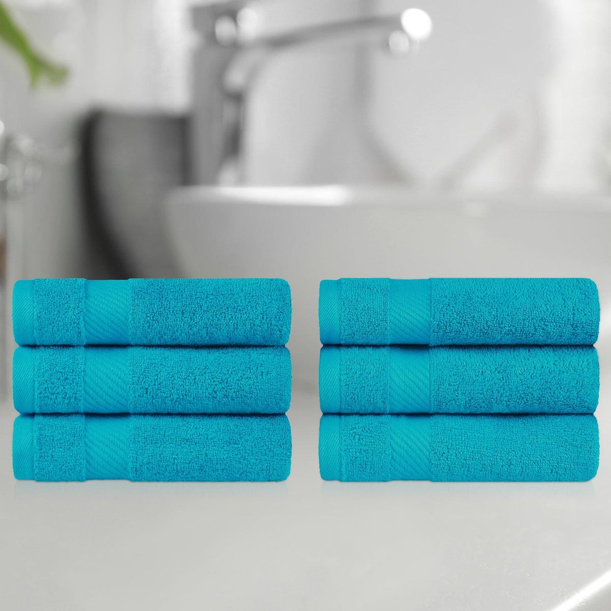 Egyptian Cotton Dobby Border Medium Weight 6 Piece Hand Towel Set - Capri Breeze