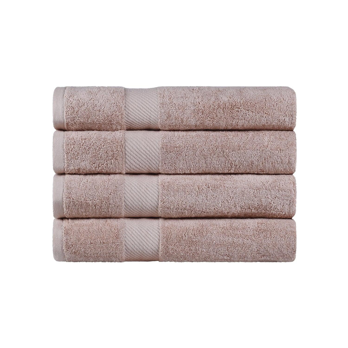 Egyptian Cotton Dobby Border Medium Weight 4 Piece Bath Towel Set - Fawn