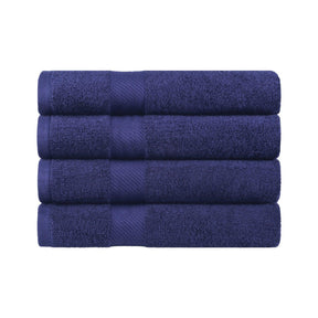 Egyptian Cotton Dobby Border Medium Weight 4 Piece Bath Towel Set - Navy Blue