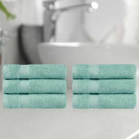 Egyptian Cotton Dobby Border Medium Weight 6 Piece Hand Towel Set - Sea Foam