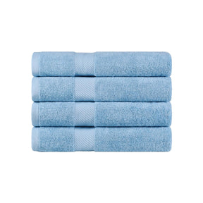 Egyptian Cotton Dobby Border Medium Weight 4 Piece Bath Towel Set - Winter Blue