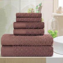 Premium Turkish Cotton Herringbone Jacquard Assorted 6-Piece Towel Set -  Chocolate