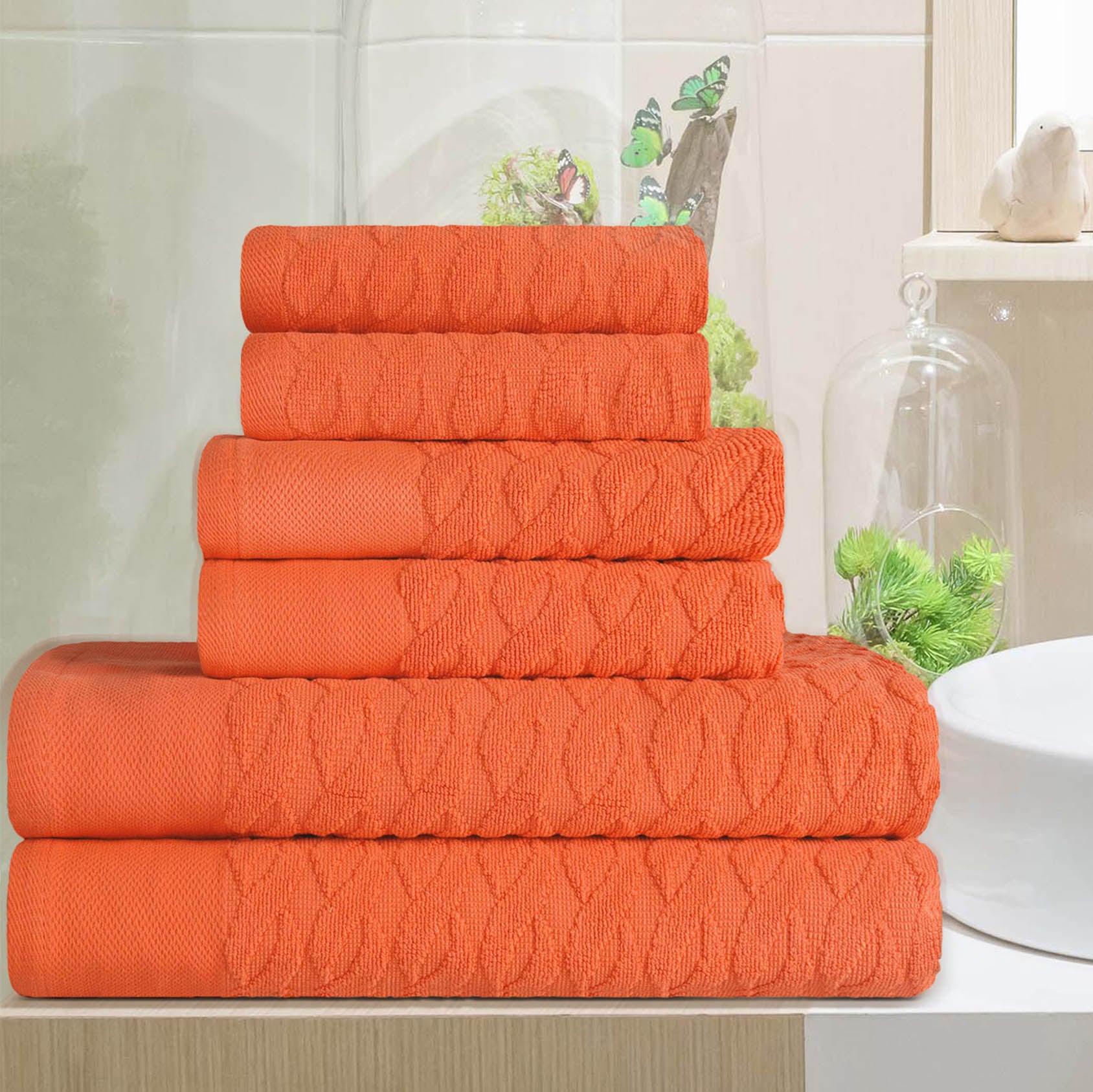 Premium Turkish Cotton Herringbone Jacquard Assorted 6-Piece Towel Set - Emberglow