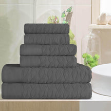 Premium Turkish Cotton Herringbone Jacquard Assorted 6-Piece Towel Set - Grey
