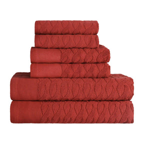 Premium Turkish Cotton Herringbone Jacquard Assorted 6-Piece Towel Set -  Maroon