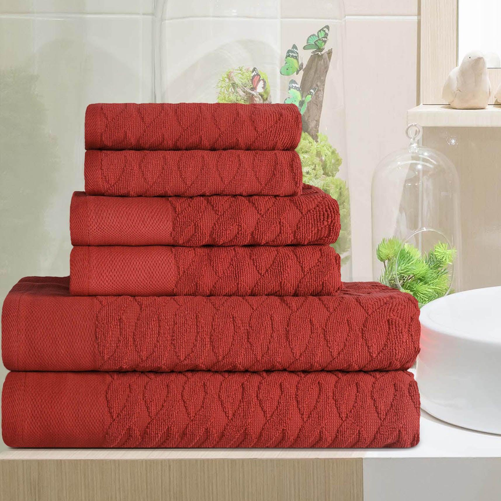 Premium Turkish Cotton Herringbone Jacquard Assorted 6-Piece Towel Set - Maroon