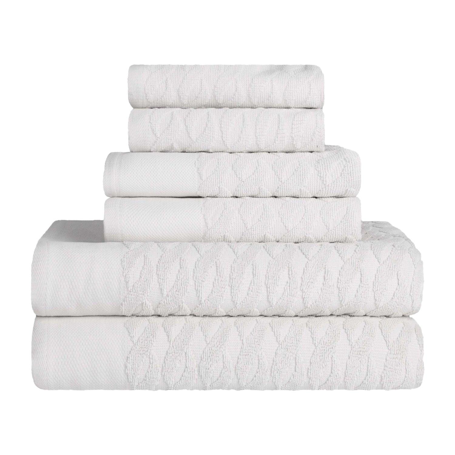 Premium Turkish Cotton Herringbone Jacquard Assorted 6-Piece Towel Set - White