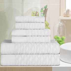 Premium Turkish Cotton Herringbone Jacquard Assorted 6-Piece Towel Set - White