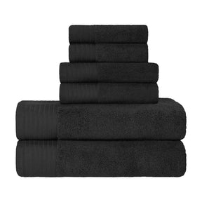 Premium Turkish Cotton Herringbone Solid Assorted 6-Piece Towel Set - Black