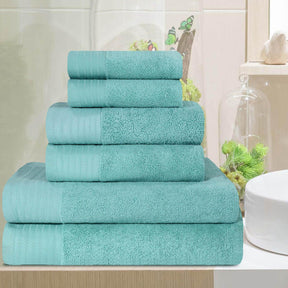 Premium Turkish Cotton Herringbone Solid Assorted 6-Piece Towel Set - Cascade