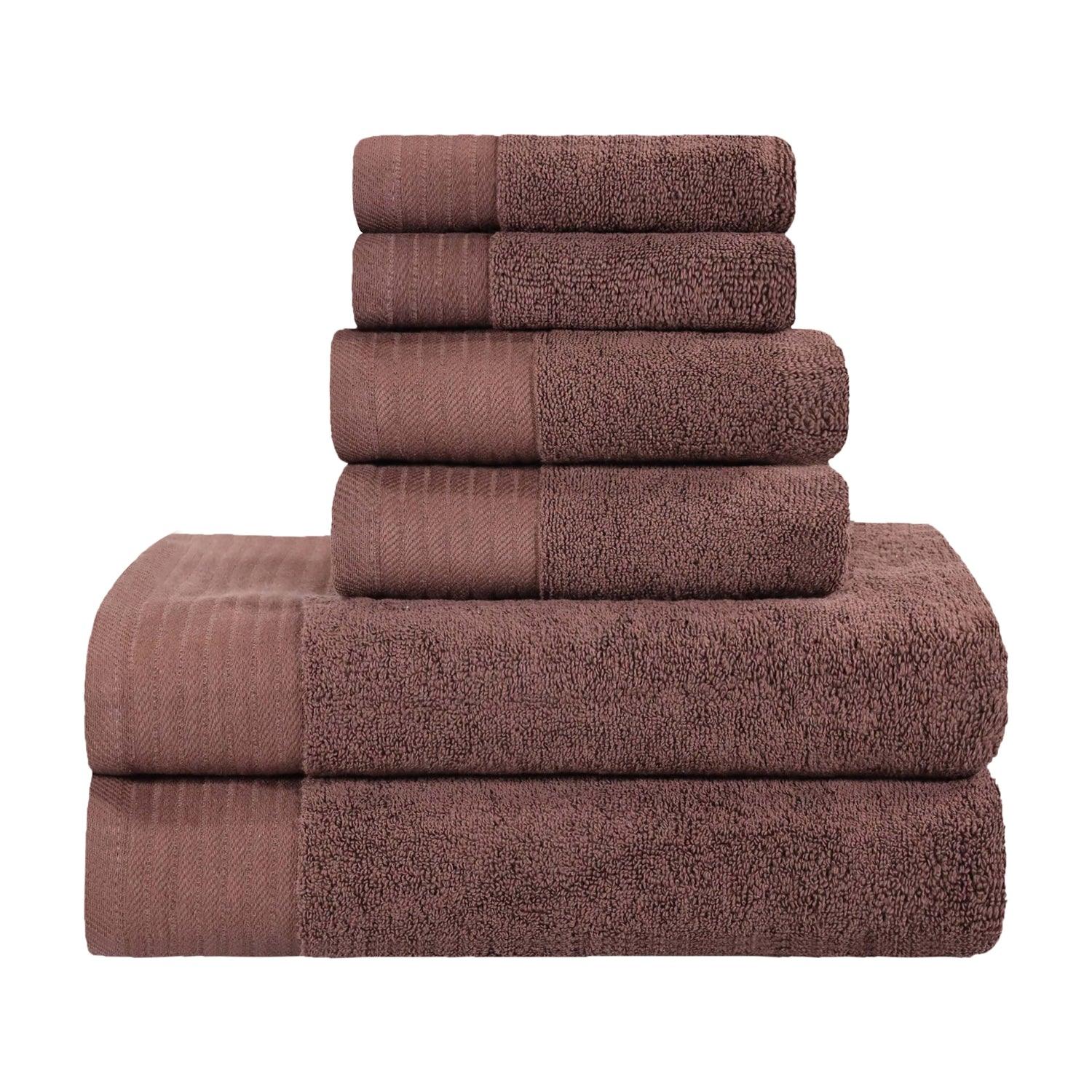 Premium Turkish Cotton Herringbone Solid Assorted 6-Piece Towel Set -  Chocolate