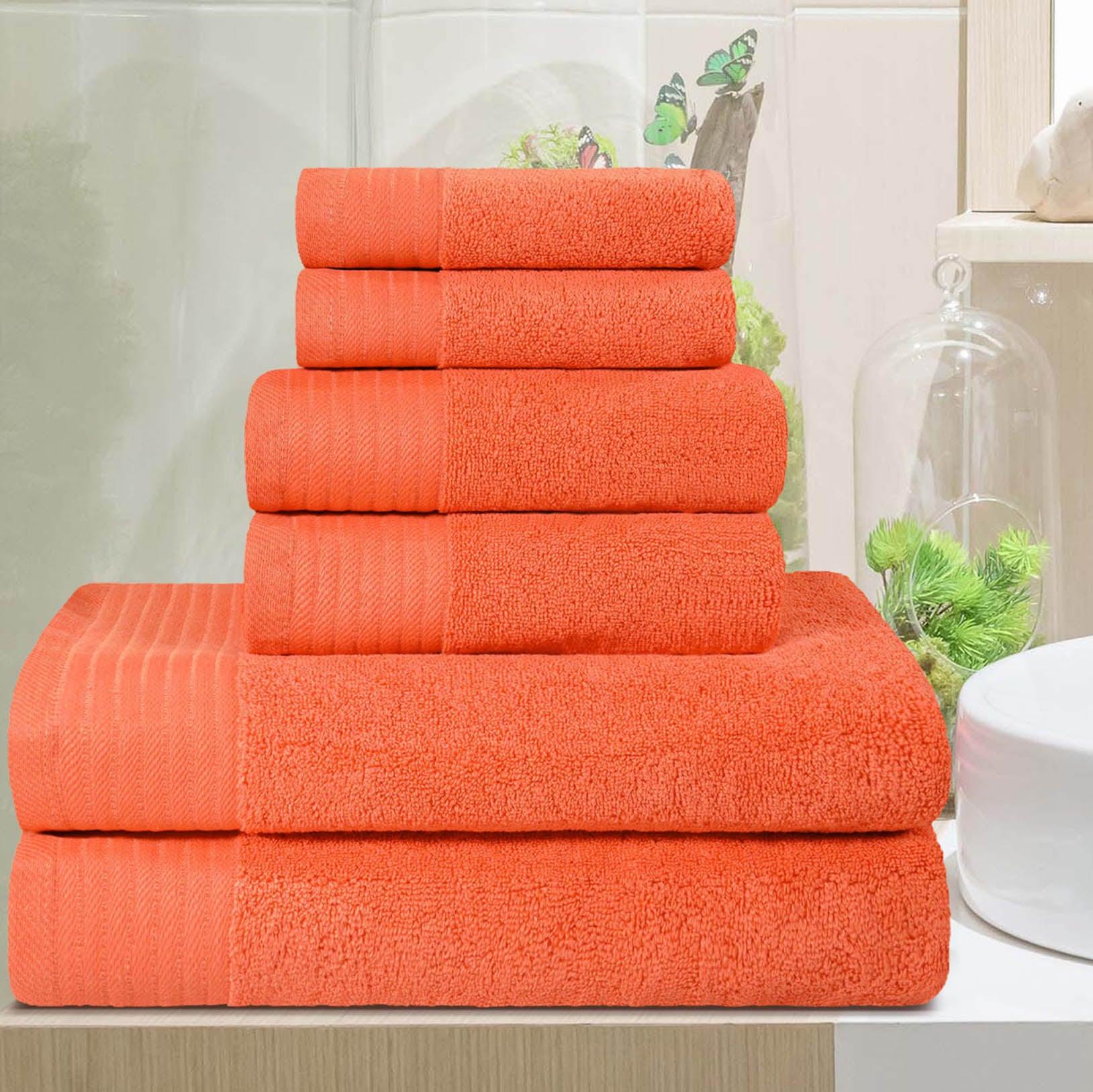 Premium Turkish Cotton Herringbone Solid Assorted 6-Piece Towel Set - Emberglow
