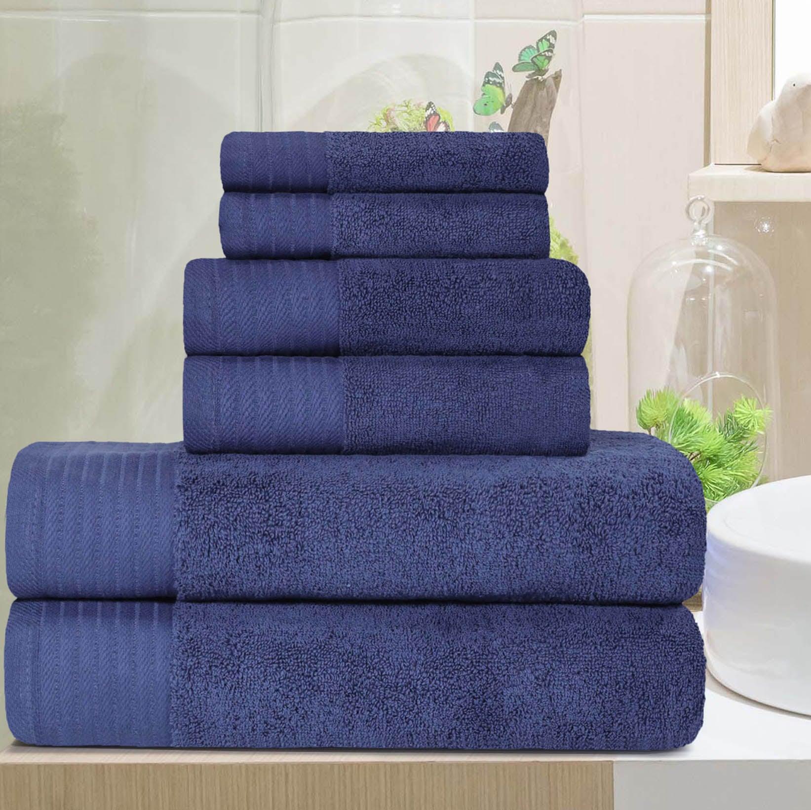 Premium Turkish Cotton Herringbone Solid Assorted 6-Piece Towel Set - Navy Blue