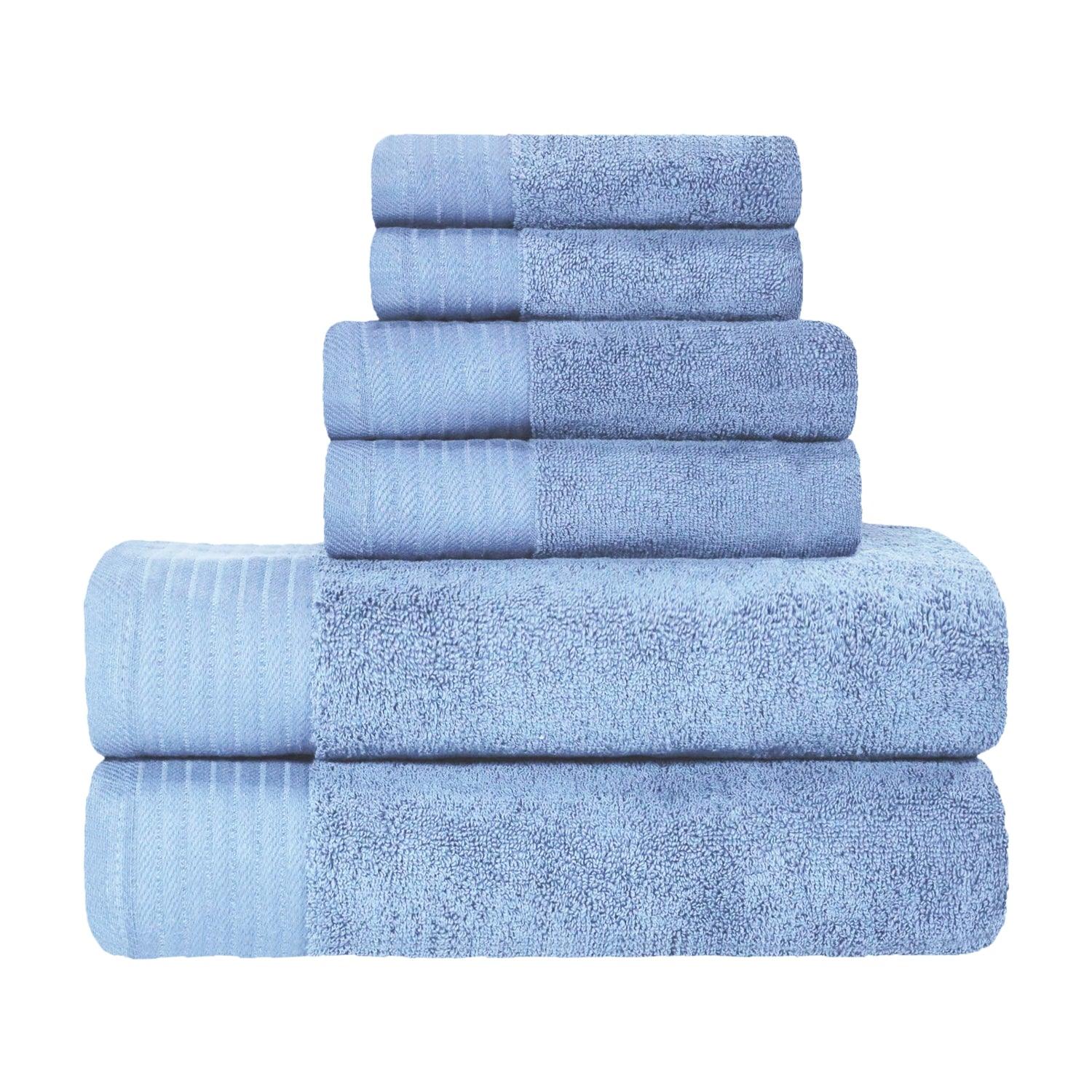 Premium Turkish Cotton Herringbone Solid Assorted 6-Piece Towel Set - Pacific Blue