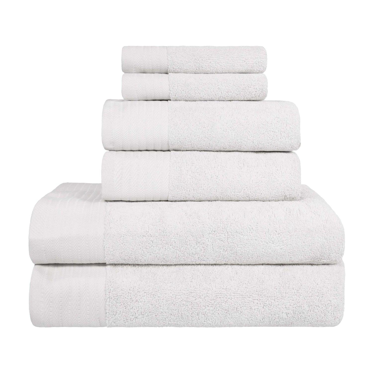Premium Turkish Cotton Herringbone Solid Assorted 6-Piece Towel Set - White
