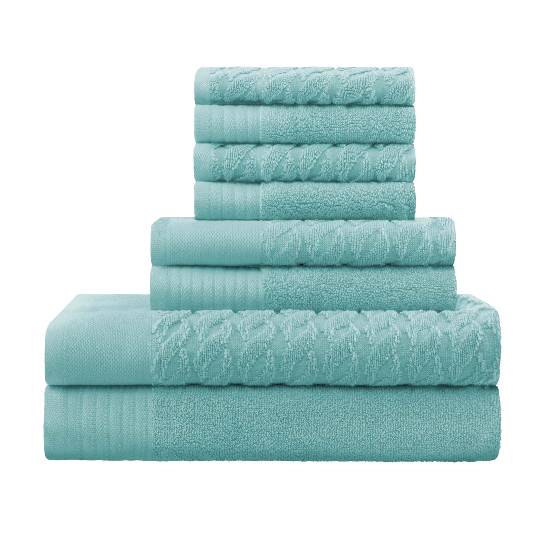 Premium Turkish Cotton Jacquard Herringbone and Solid 8-Piece Towel Set - Cascade