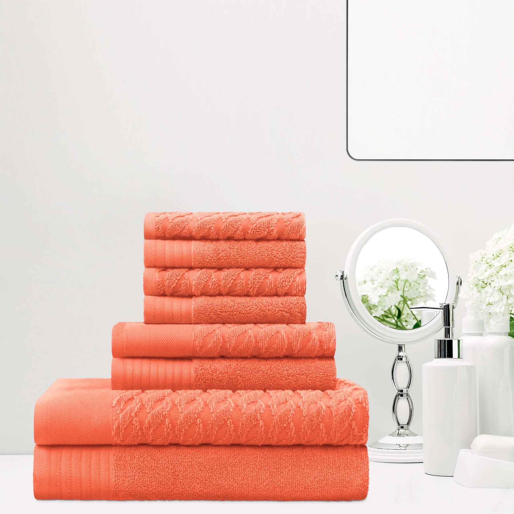 Premium Turkish Cotton Jacquard Herringbone and Solid 8-Piece Towel Set - Emberglow