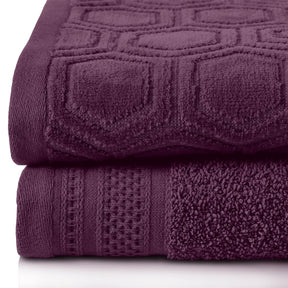 Honeycomb Jacquard 12-Piece Cotton Velour Bath Towel Set - Blackberry Wine