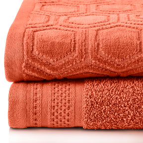 Honeycomb Jacquard 12-Piece Cotton Velour Bath Towel Set - Chestnut