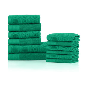 Honeycomb Jacquard 12-Piece Cotton Velour Bath Towel Set - Gumdrop Green