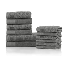 Honeycomb Jacquard 12-Piece Cotton Velour Bath Towel Set - Gunmetal