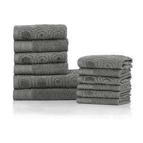 Honeycomb Jacquard 12-Piece Cotton Velour Bath Towel Set - Gunmetal