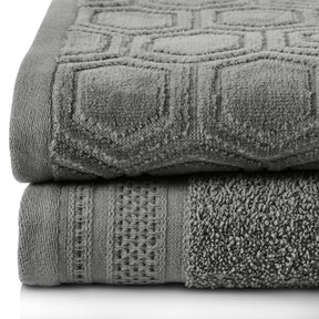 Honeycomb Jacquard 12-Piece Cotton Velour Bath Towel Set - Gunmetal