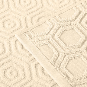 Honeycomb Jacquard 12-Piece Cotton Velour Bath Towel Set - Ivory