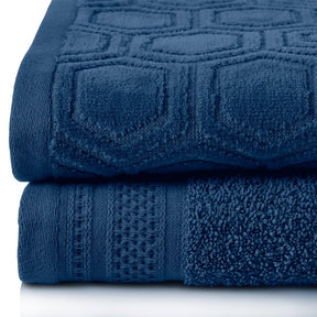 Honeycomb Jacquard 12-Piece Cotton Velour Bath Towel Set - Navy Peony