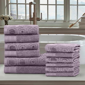 Honeycomb Jacquard 12-Piece Cotton Velour Bath Towel Set - Sea Fog