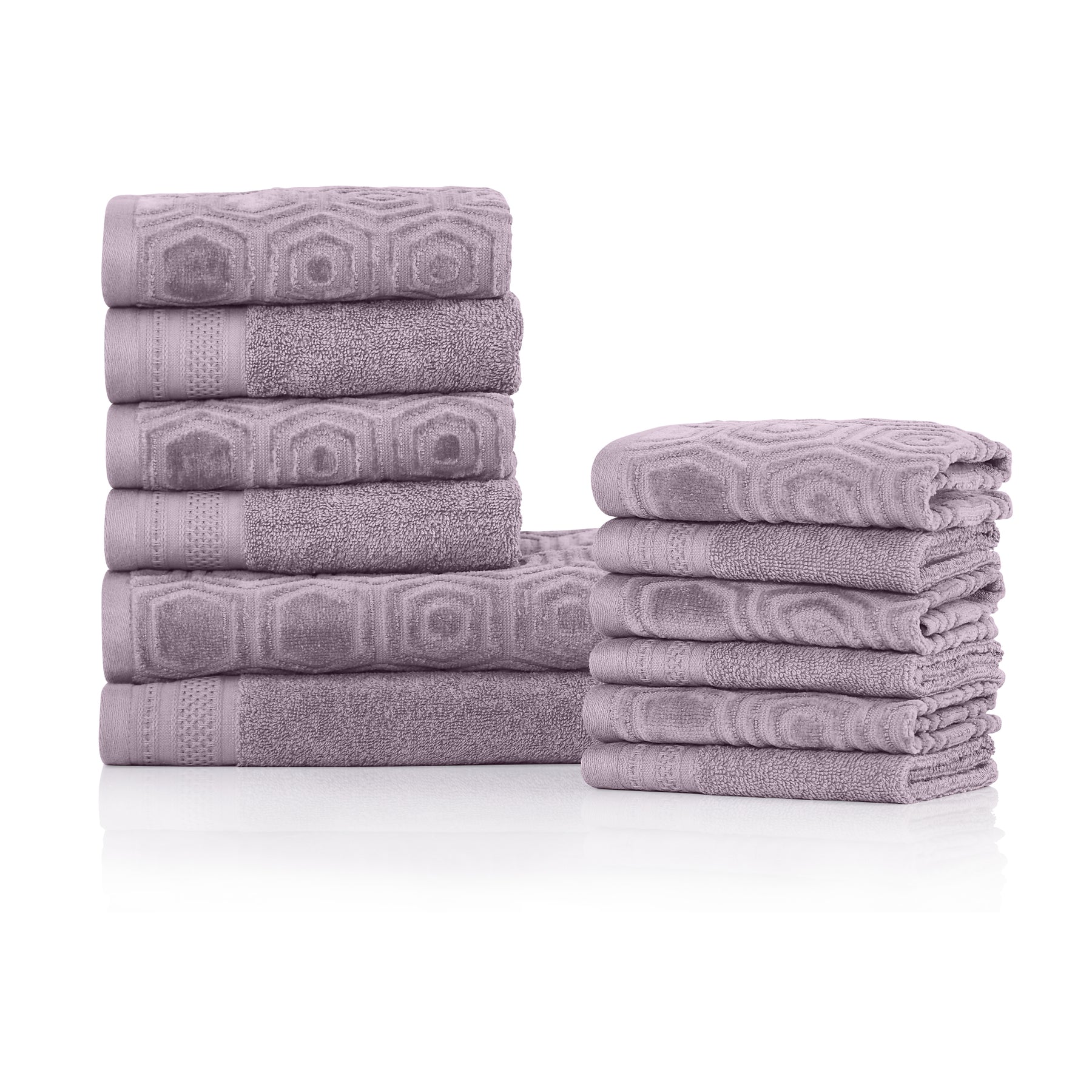 Honeycomb Jacquard 12-Piece Cotton Velour Bath Towel Set - Sea Fog
