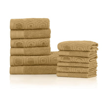 Honeycomb Jacquard 12-Piece Cotton Velour Bath Towel Set - Sahara