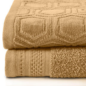 Honeycomb Jacquard 12-Piece Cotton Velour Bath Towel Set - Sahara