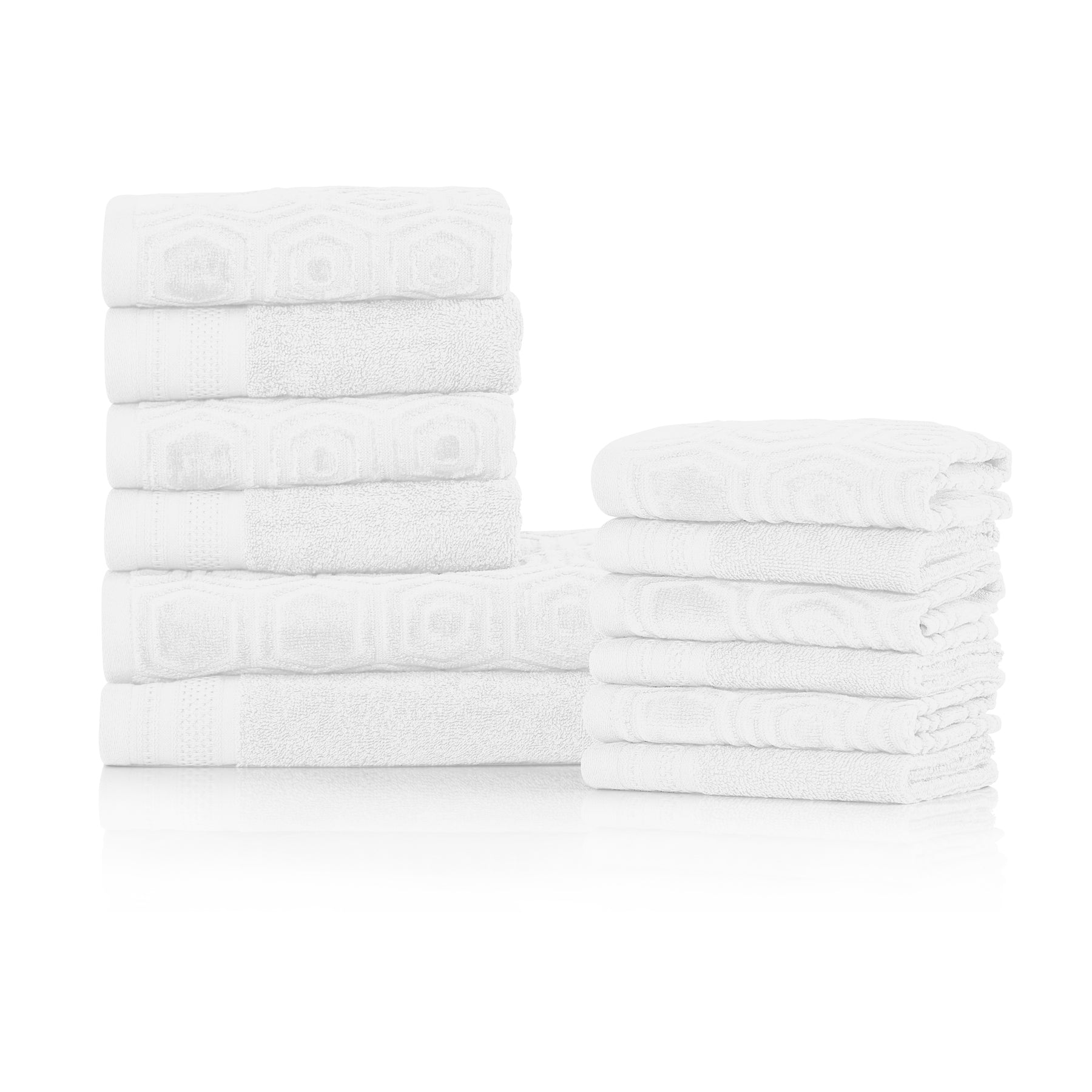 Honeycomb Jacquard 12-Piece Cotton Velour Bath Towel Set - White